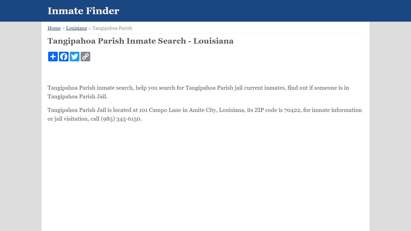 Tangipahoa Parish Inmate Search - Louisiana - InmateFinder.org